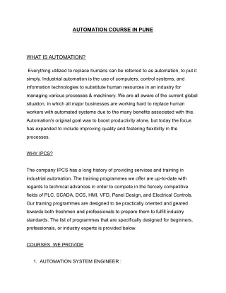 AUTOMATION COURSE IN PUNE