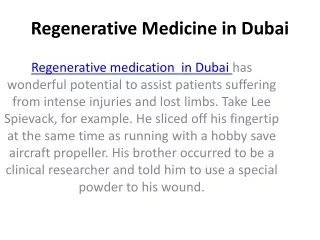 Regenerative Medicine in Dubai