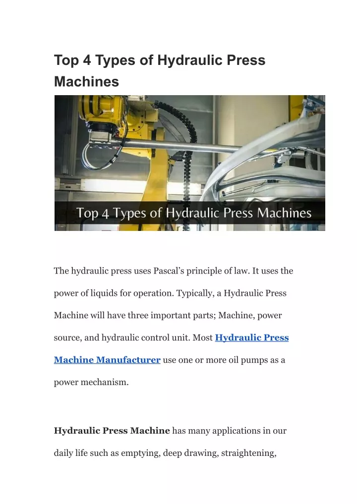 top 4 types of hydraulic press machines