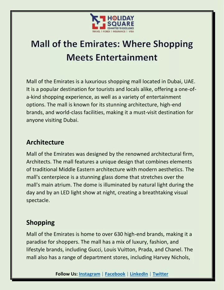 mall of the emirates is a luxurious shopping mall