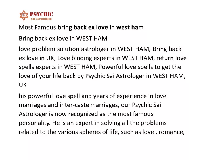 most famous bring back ex love in west ham bring