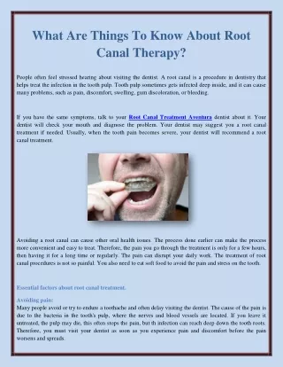 What Are Things To Know About Root Canal Therapy?
