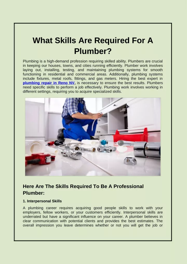 what skills are required for a plumber
