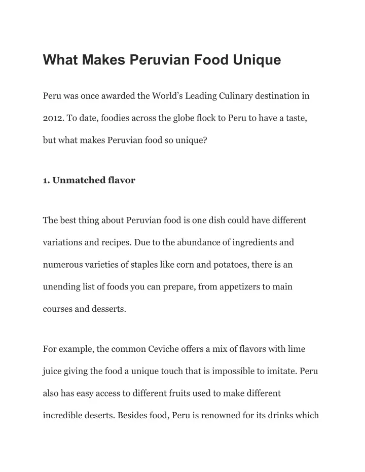 what makes peruvian food unique