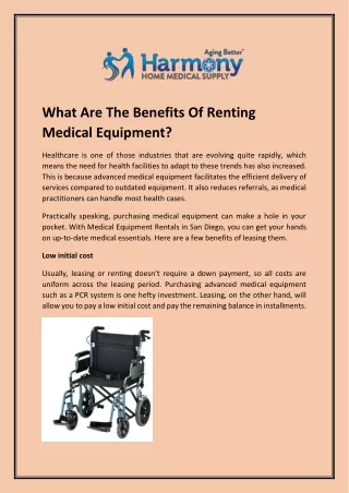 what are the benefits of renting medical equipment