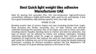 Best Quick light weight tiles adhesive Manufacturer UAE