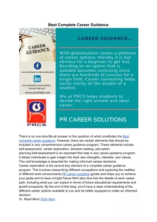 Best Complete Career Guidance | PR Career Solutions