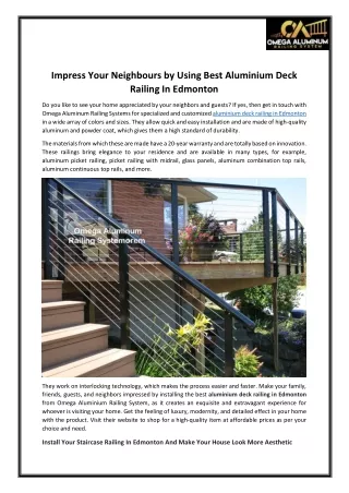 Impress Your Neighbours by Using Best Aluminium Deck Railing In Edmonton