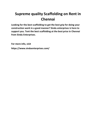 Supreme quality Scaffolding on Rent in Chennai