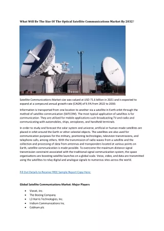 Satellite Communications Market Analysis Growth Factors and Competitive