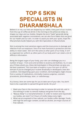 TOP 6 SKIN SPECIALISTS IN DHARAMSHALA