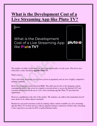 What is the Development Cost of a Live Streaming App like Pluto TV