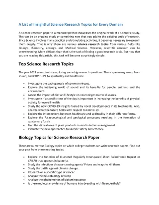 a list of insightful science research topics