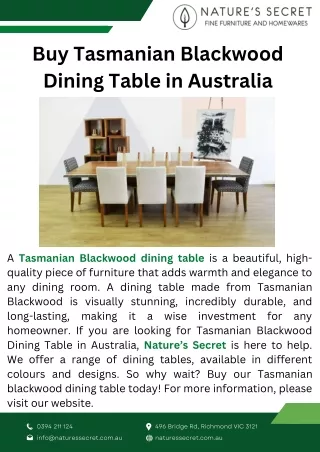 Buy Tasmanian Blackwood Dining Table in Australia