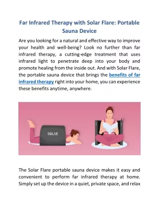 Far Infrared Therapy with Solar Flare: Portable Sauna Device