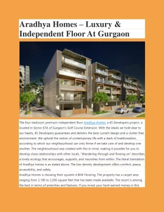 Aradhya Homes – Luxury & Independent Floor At Gurgaon