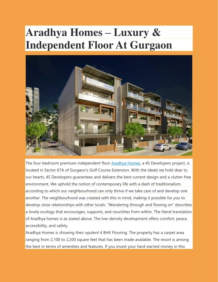 aradhya homes luxury independent floor at gurgaon