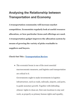 Analysing the Relationship between Transportation and Economy