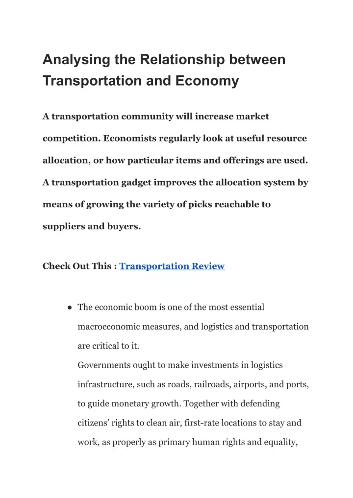 analysing the relationship between transportation