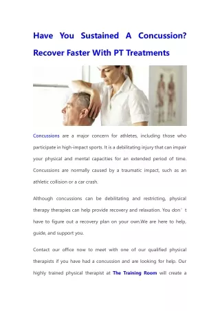 Have You Sustained A Concussion Recover Faster With PT Treatments