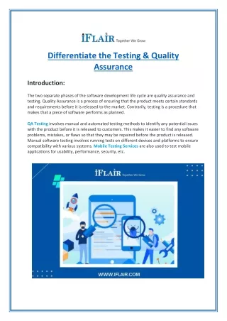 differentiate the testing quality assurance