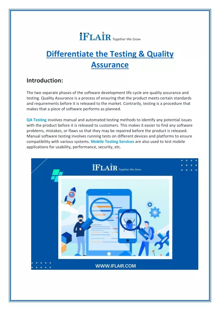 differentiate the testing quality assurance