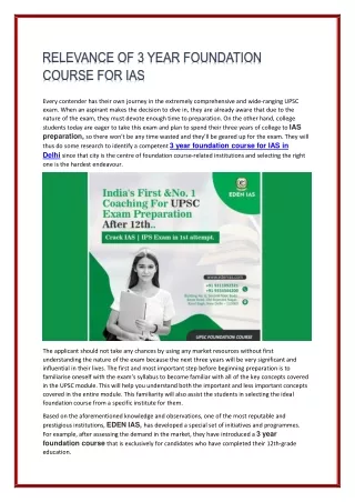 RELEVANCE OF 3 YEAR FOUNDATION COURSE FOR IAS