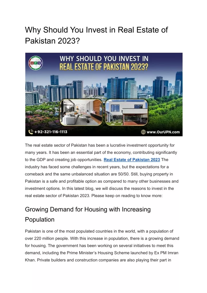 why should you invest in real estate of pakistan