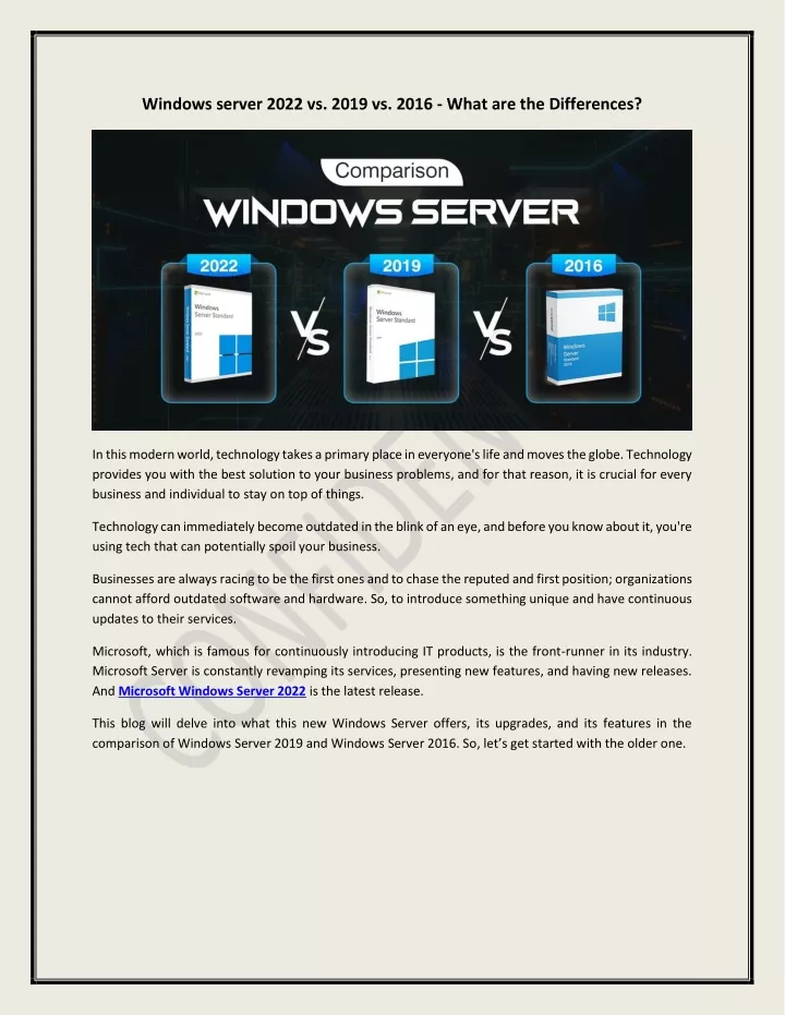 windows server 2022 vs 2019 vs 2016 what
