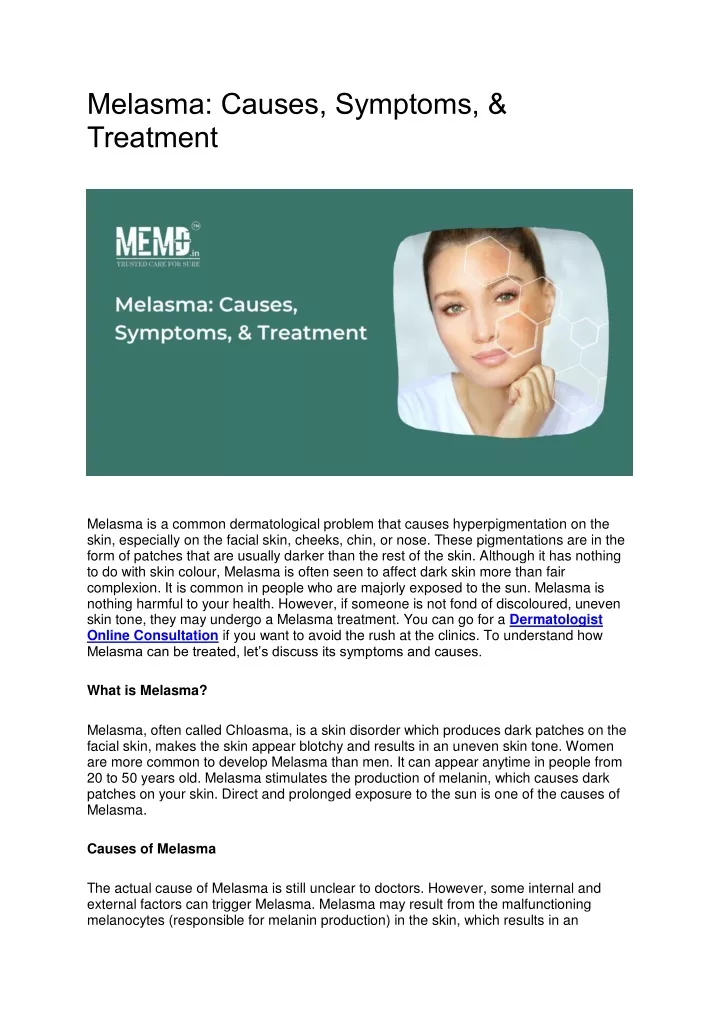 melasma causes symptoms treatment