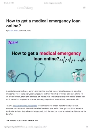 Medical emergency loan - dpal.in