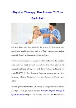 Physical Therapy The Answer To Your Back Pain