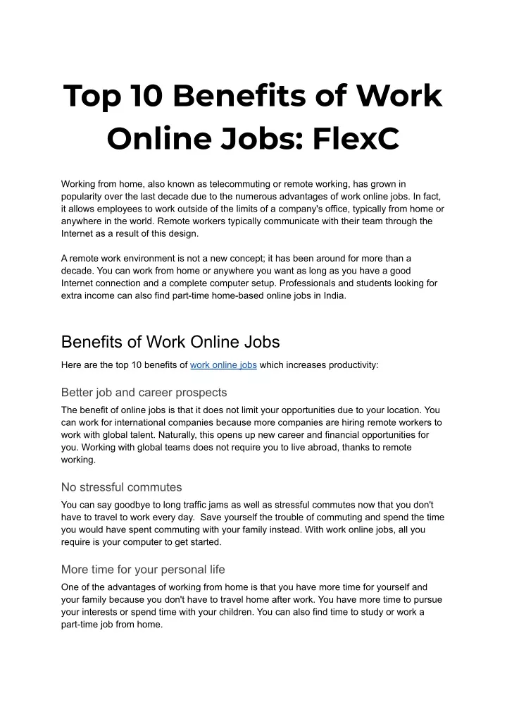 top 10 benefits of work online jobs flexc