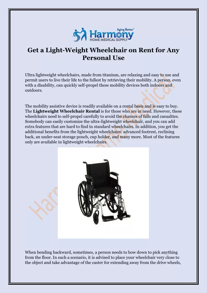 get a light weight wheelchair on rent