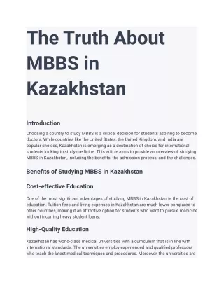 The Truth About MBBS in Kazakhstan