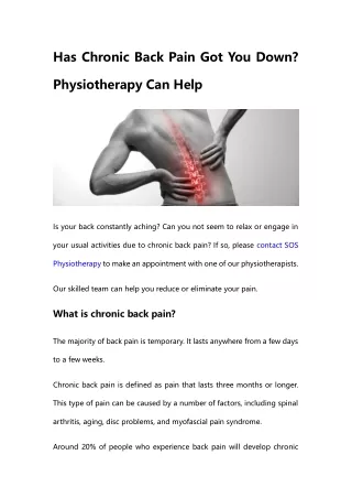 Has Chronic Back Pain Got You Down Physiotherapy Can Help