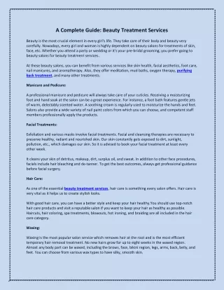 A Complete Guide Beauty Treatment Services