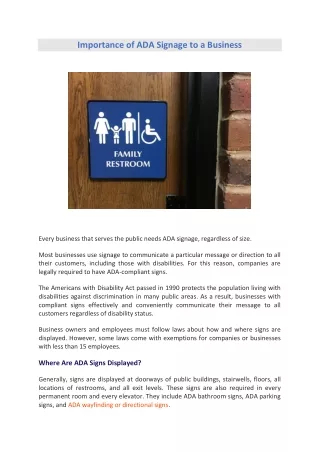 Importance of ADA Signage to a Business