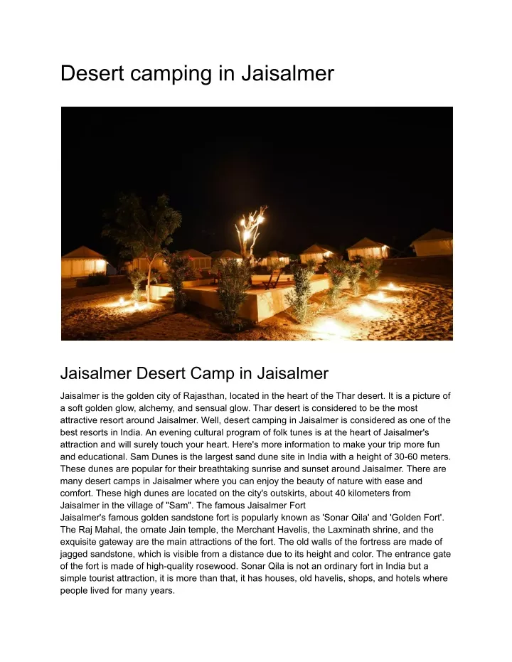 desert camping in jaisalmer