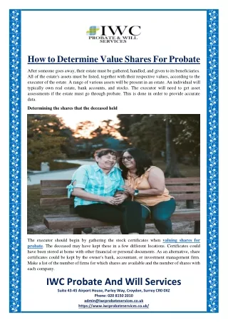 how to determine value shares for probate