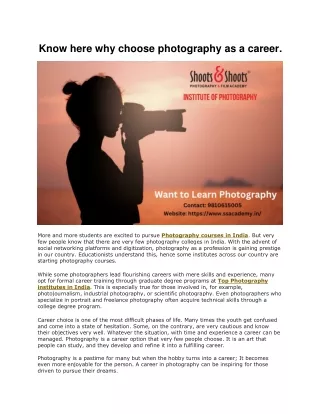 Know here why choose photography as a career