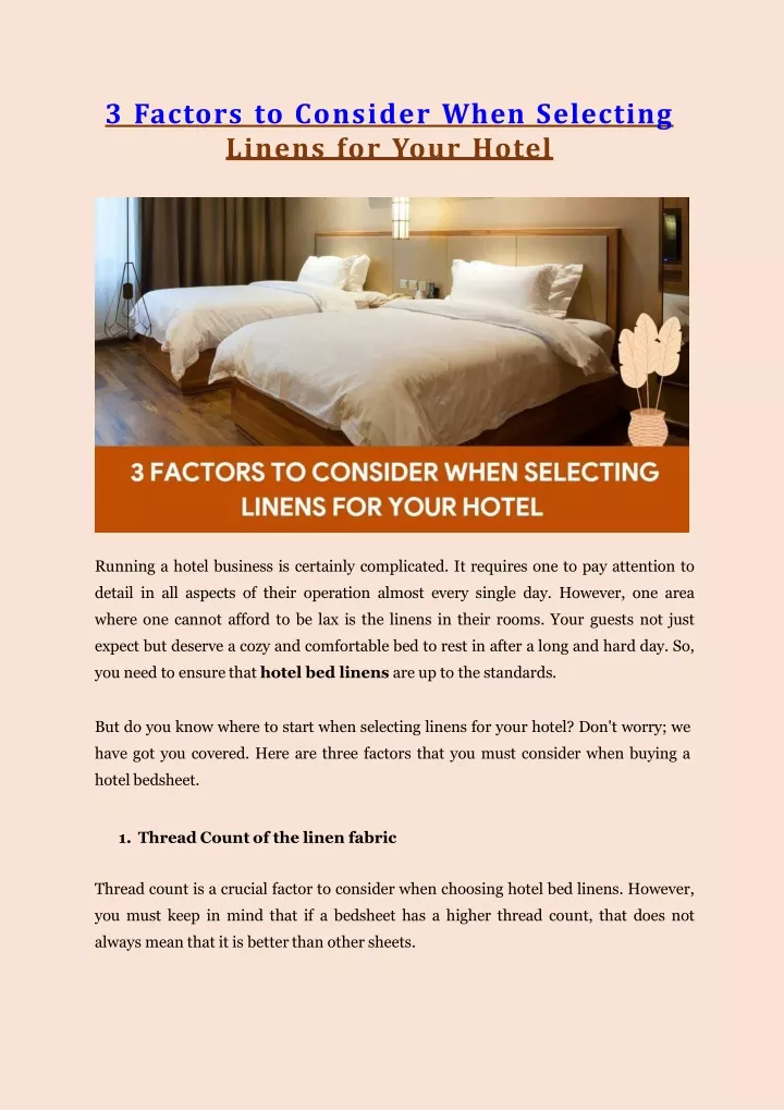 3 factors to consider when selecting linens