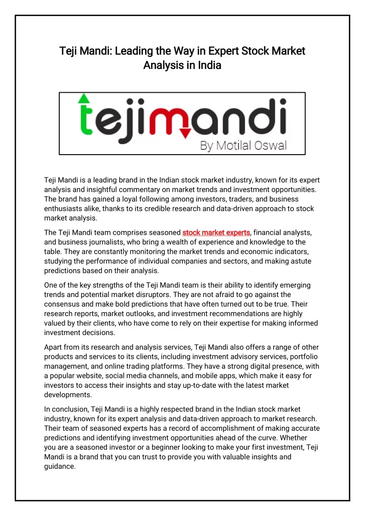 teji mandi leading the way in expert teji mandi