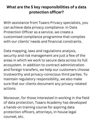 what are the 5 key responsibilities of a data