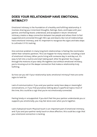 does your relationship have emotional intimacy