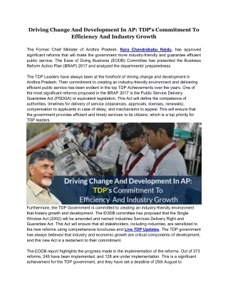 Driving Change And Development In AP: TDP's Commitment To Efficiency And Industr