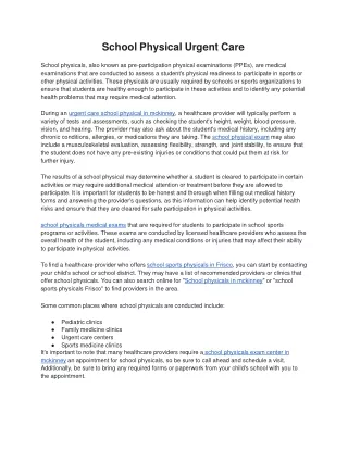 school physical urgent care