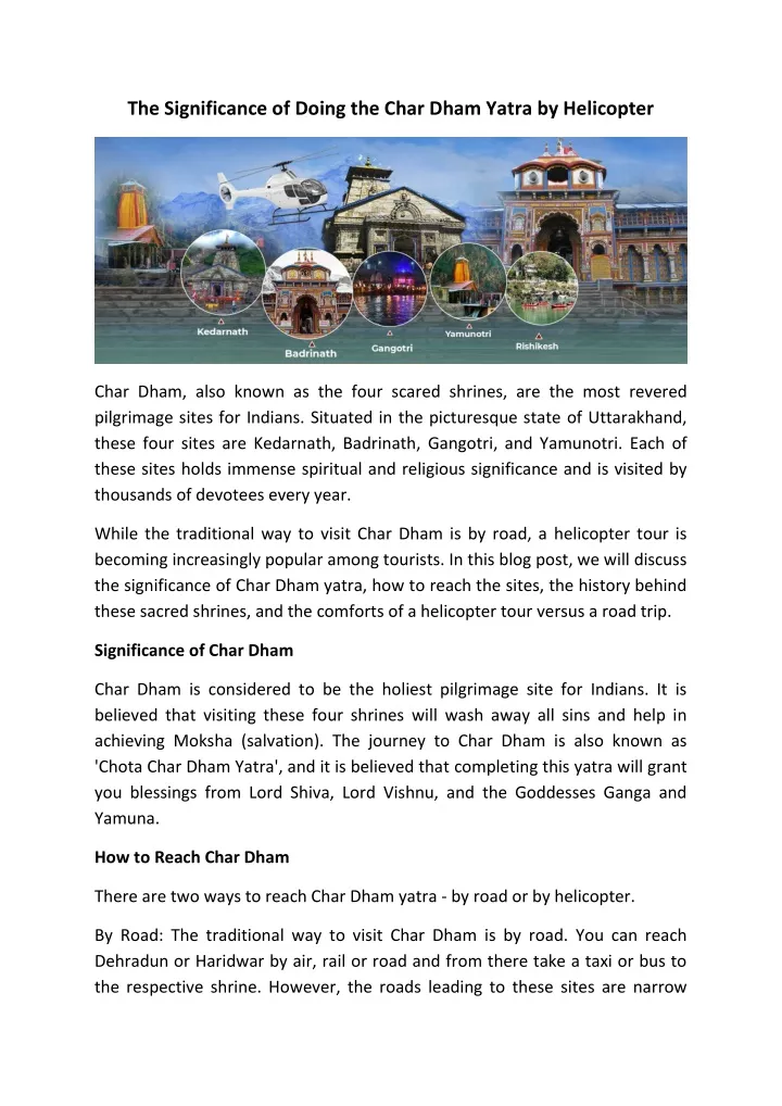 the significance of doing the char dham yatra