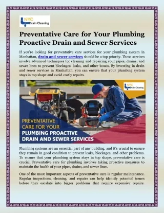 Preventative Care for Your Plumbing Proactive Drain and Sewer Services