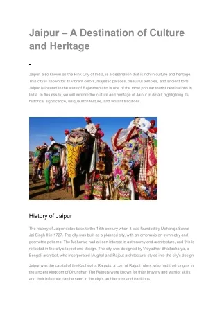 Jaipur – A Destination of Culture and Heritage